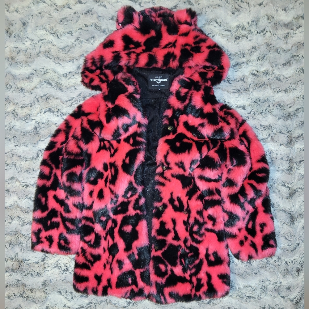 Spirithoods Neon Pink Leopard Classic Faux Fur Coat - Picture 2 of 5